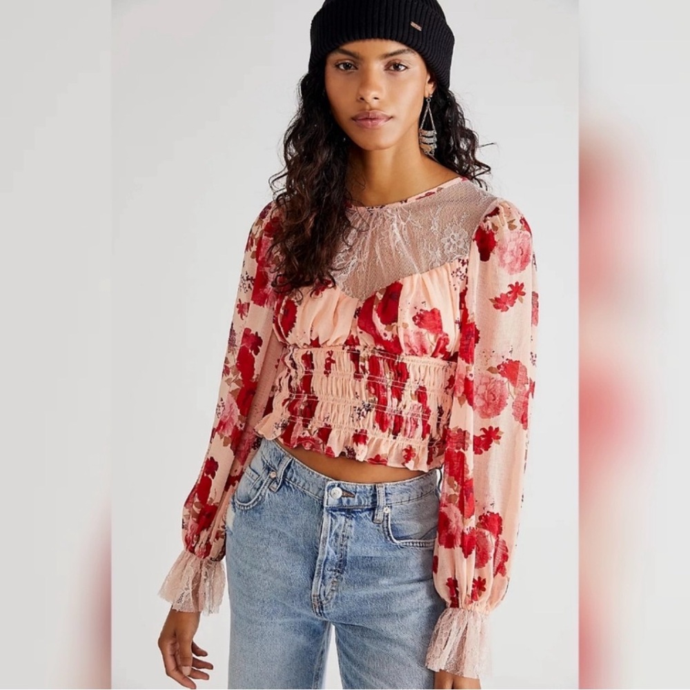 Free People Daphne Lace Top in Romantic Combo Size‎ Large